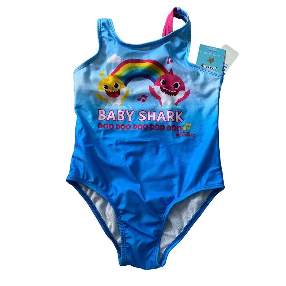 Pinkfong Baby Shark Toddler's Back Tie/Knot One-Piece Swimsuit - Blue - 4T